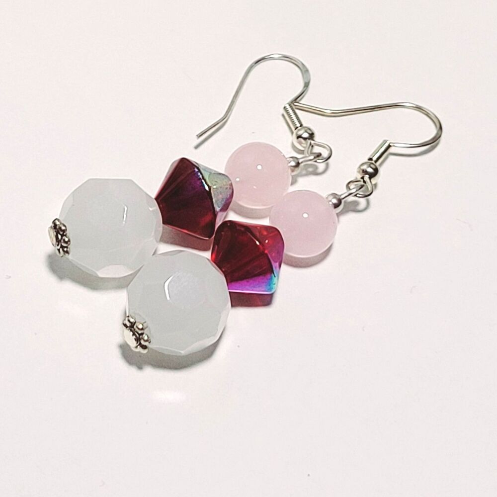 White Glass Silver Hooks Hidden Meaning earrings Glitchy Glam, Fun Haus, G  380■